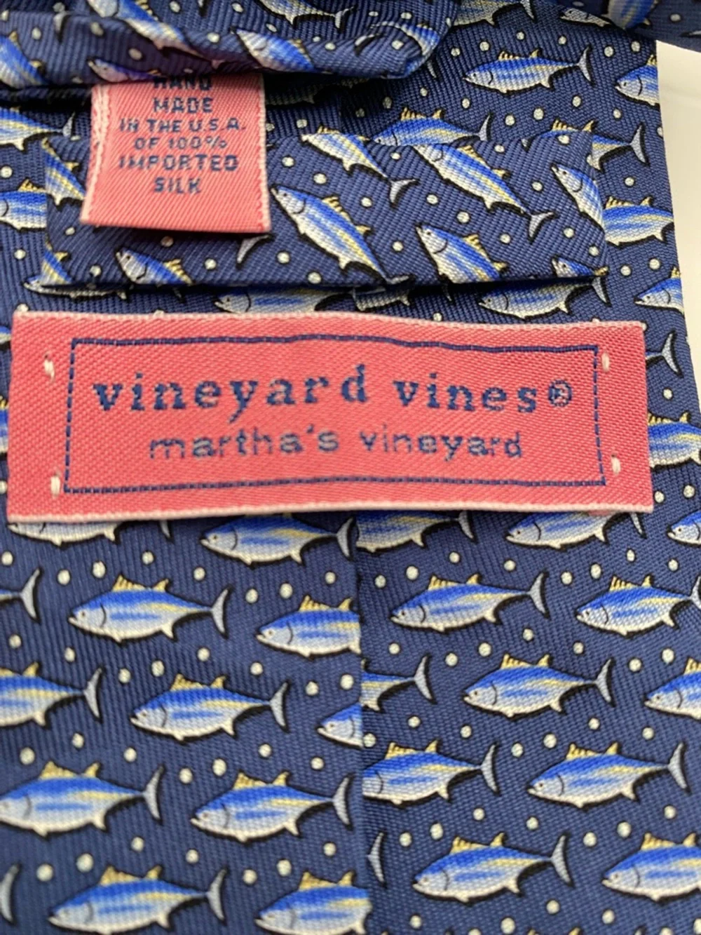 Vineyard Vines Silk Tie Blue & Yellow Fish Made in US - Handpicked by Shep & Ian
